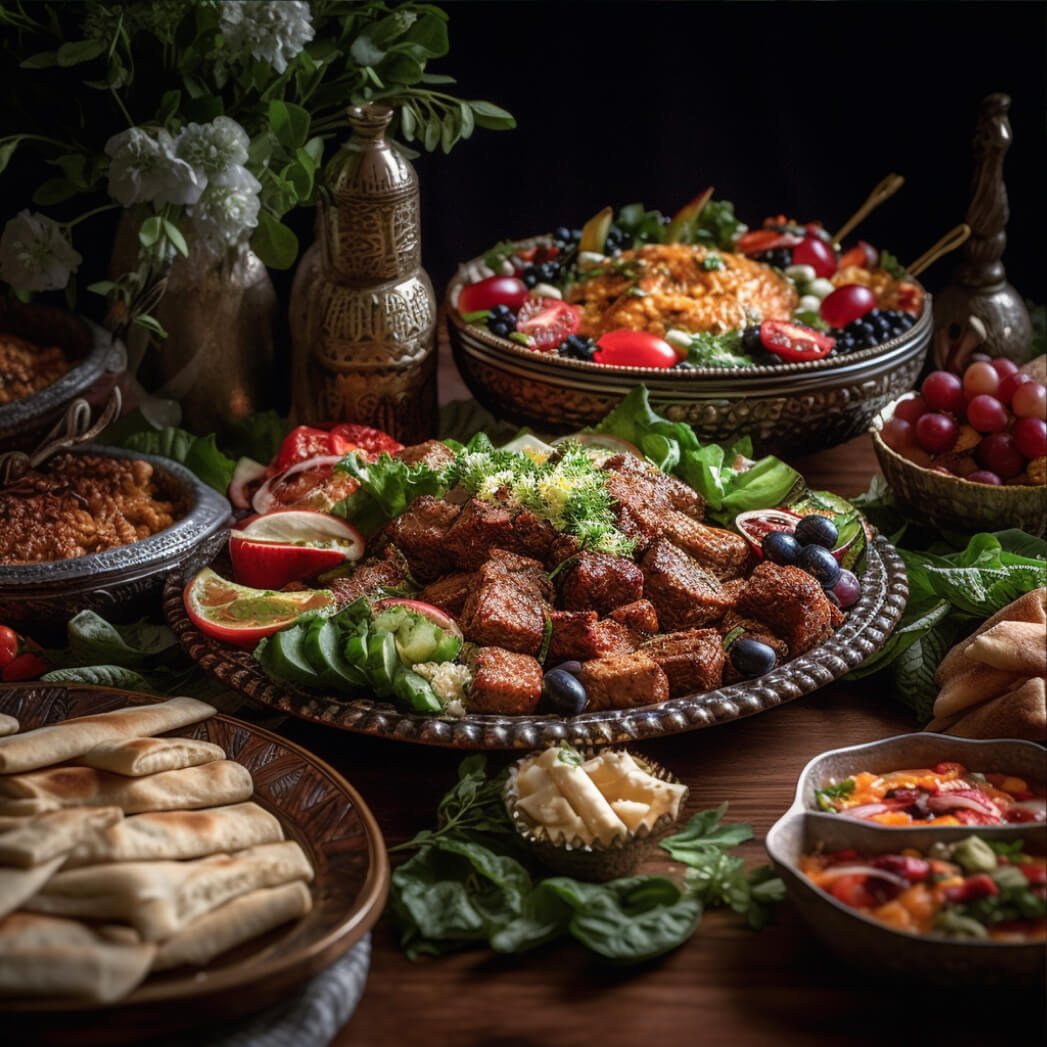 10 tallrikar fyllda med catering från Miklagård.